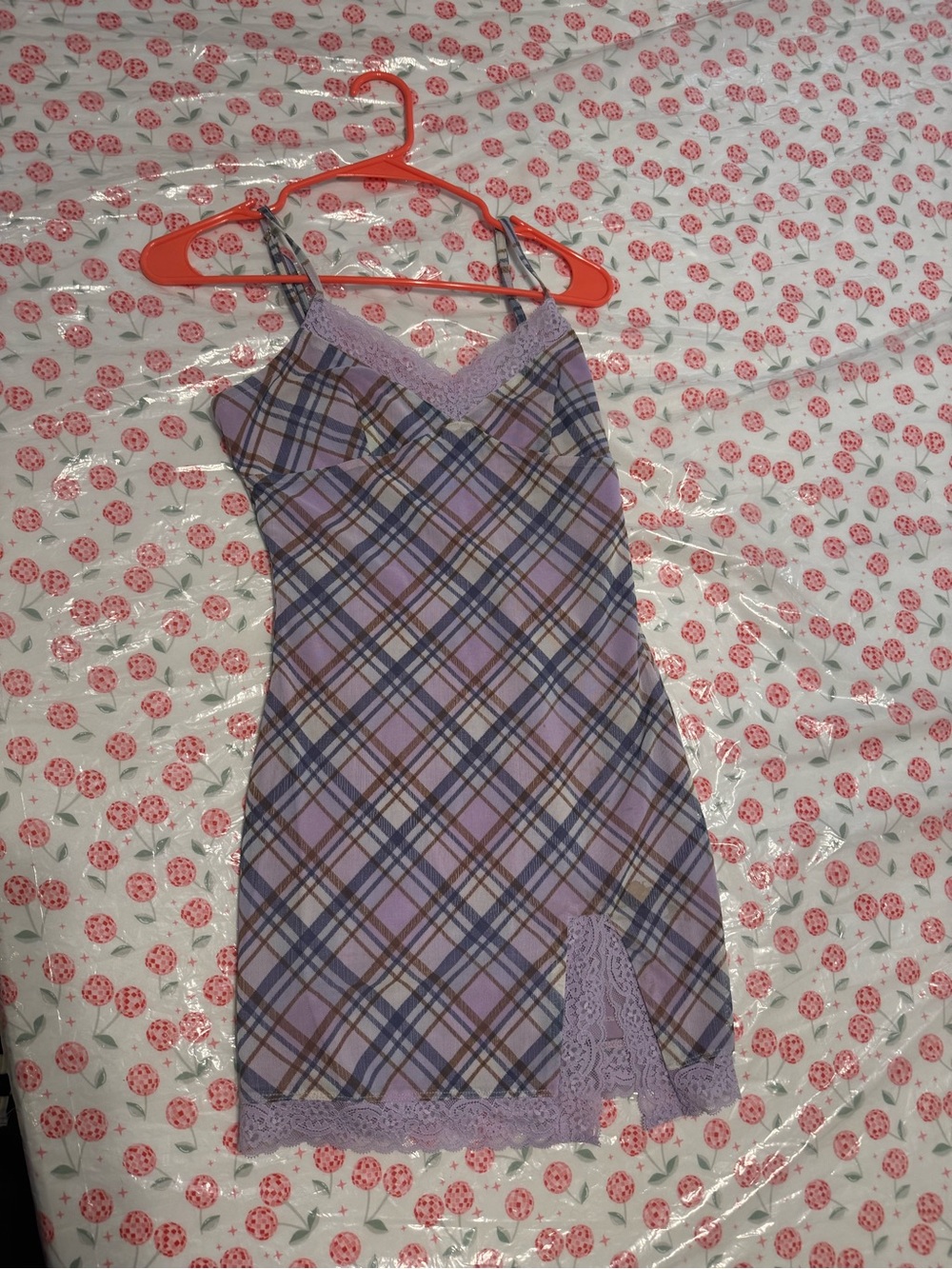 Forever 21 Lavender Plaid Slip Dress with Lace Trim